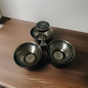 Vintage International Decorator Stainless 3 Bowl Condiment Caddy Tray